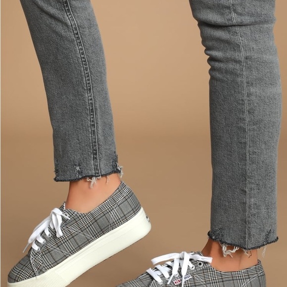 Superga 2790 BRITISHW Black Plaid Platform Sneakers woman’s SZ. 7 - Picture 2 of 13